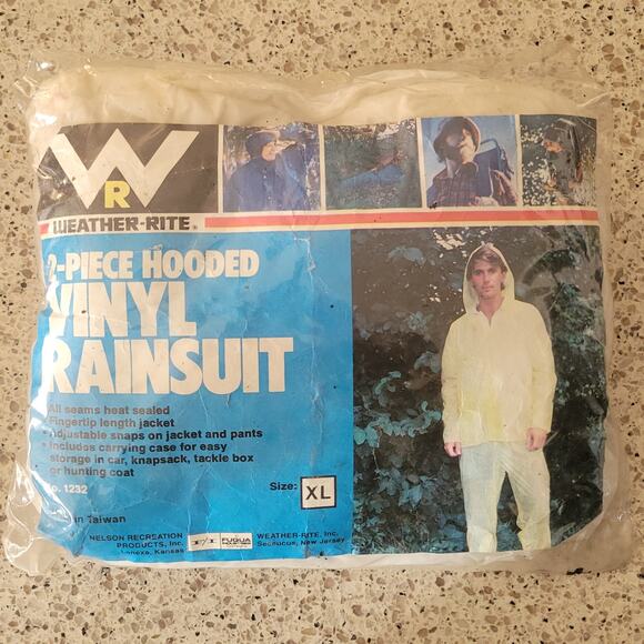 VTG Weather-Rite Clear Vinyl 2-piece Rainsuit w/ Hood Drawstring Unisex XL✨️NEW - Picture 8 of 8